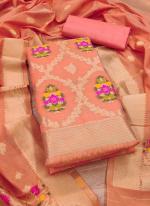 Pure Chanderi Banarasi Silk Peach Pink  Weaving Dress Material